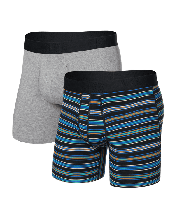 Front of  DropTemp Cooling Cotton Boxer Brief Fly 2 Pack in Vivid Stripe/Dark Grey Heather