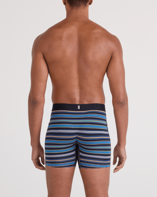 Back - Model wearing  DropTemp Cooling Cotton Boxer Brief Fly 2 Pack in Vivid Stripe/Dark Grey Heather