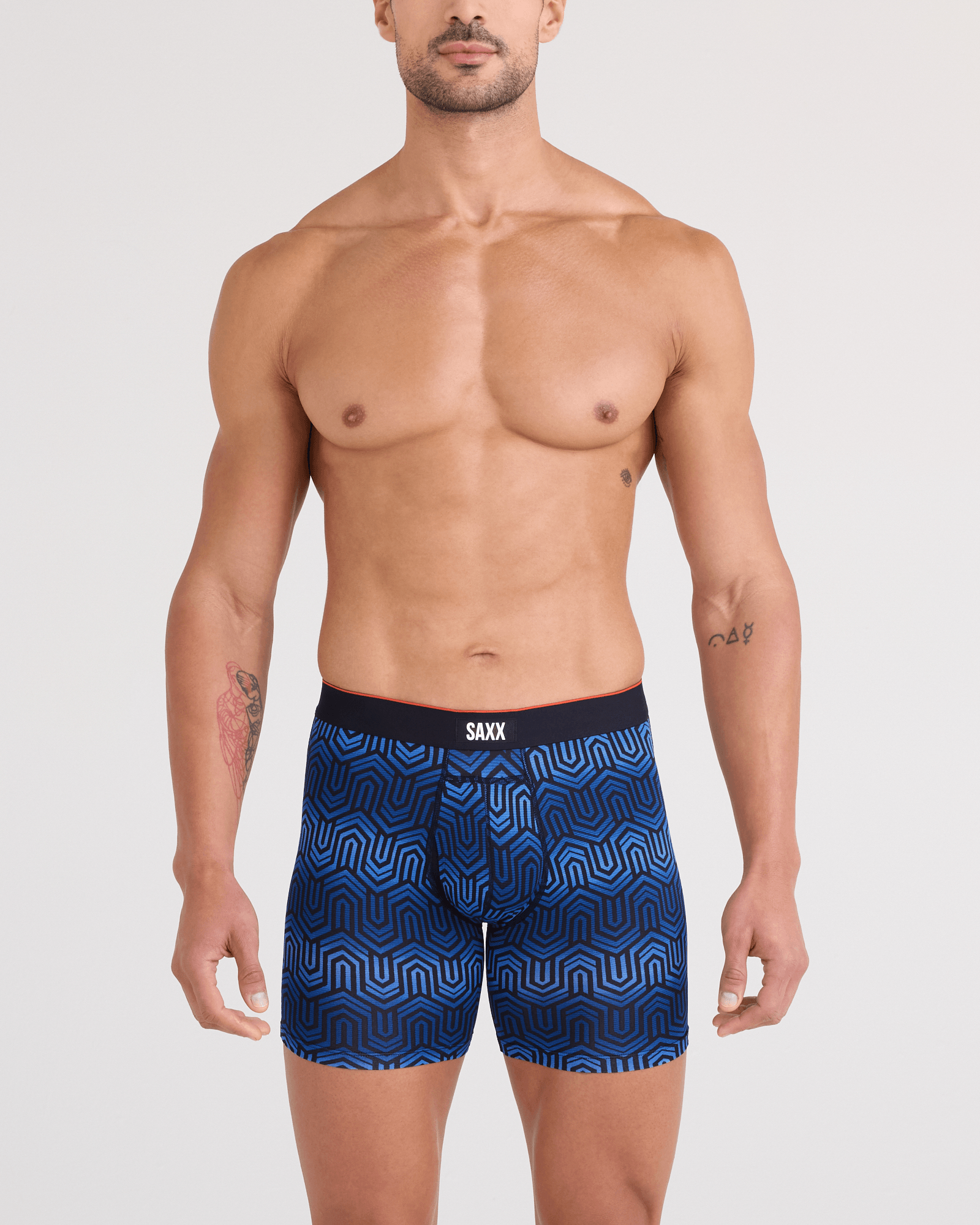 Front - Model wearing  Multi-Sport Mesh Boxer Brief Fly 2 Pack in Chain Of Command/Black