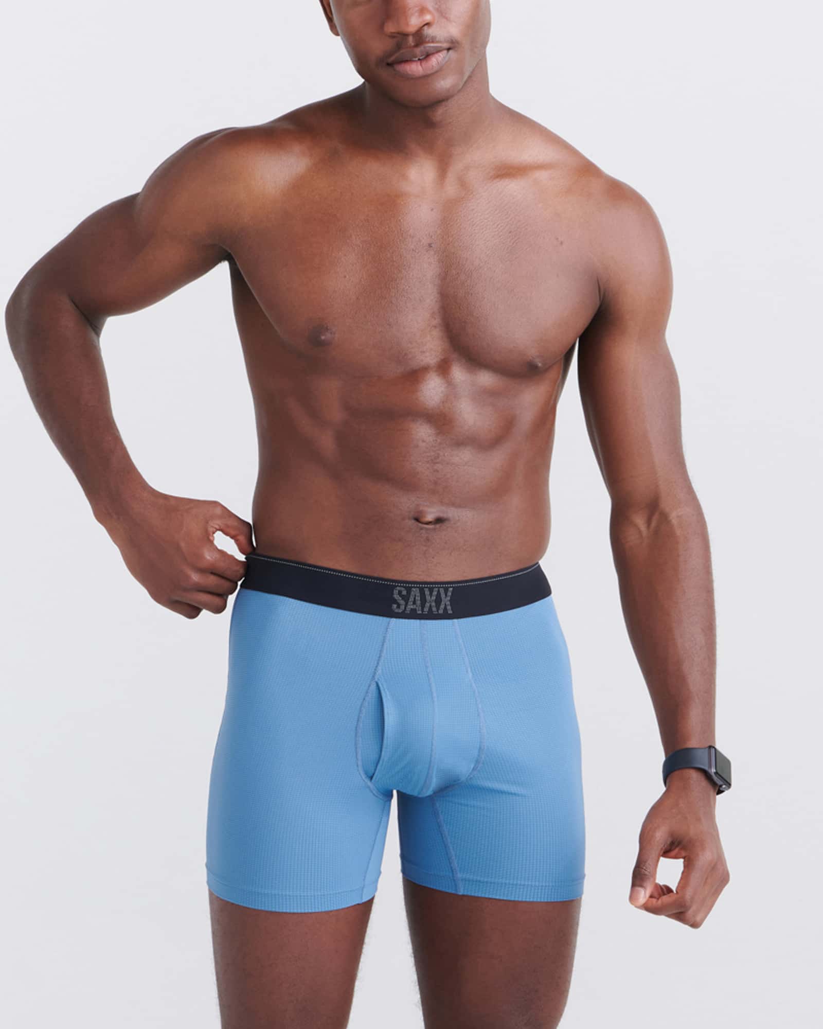 Front - Model wearing Quest Quick Dry Mesh Boxer Brief Fly 3Pk in Slate/Anchor Teal/Black