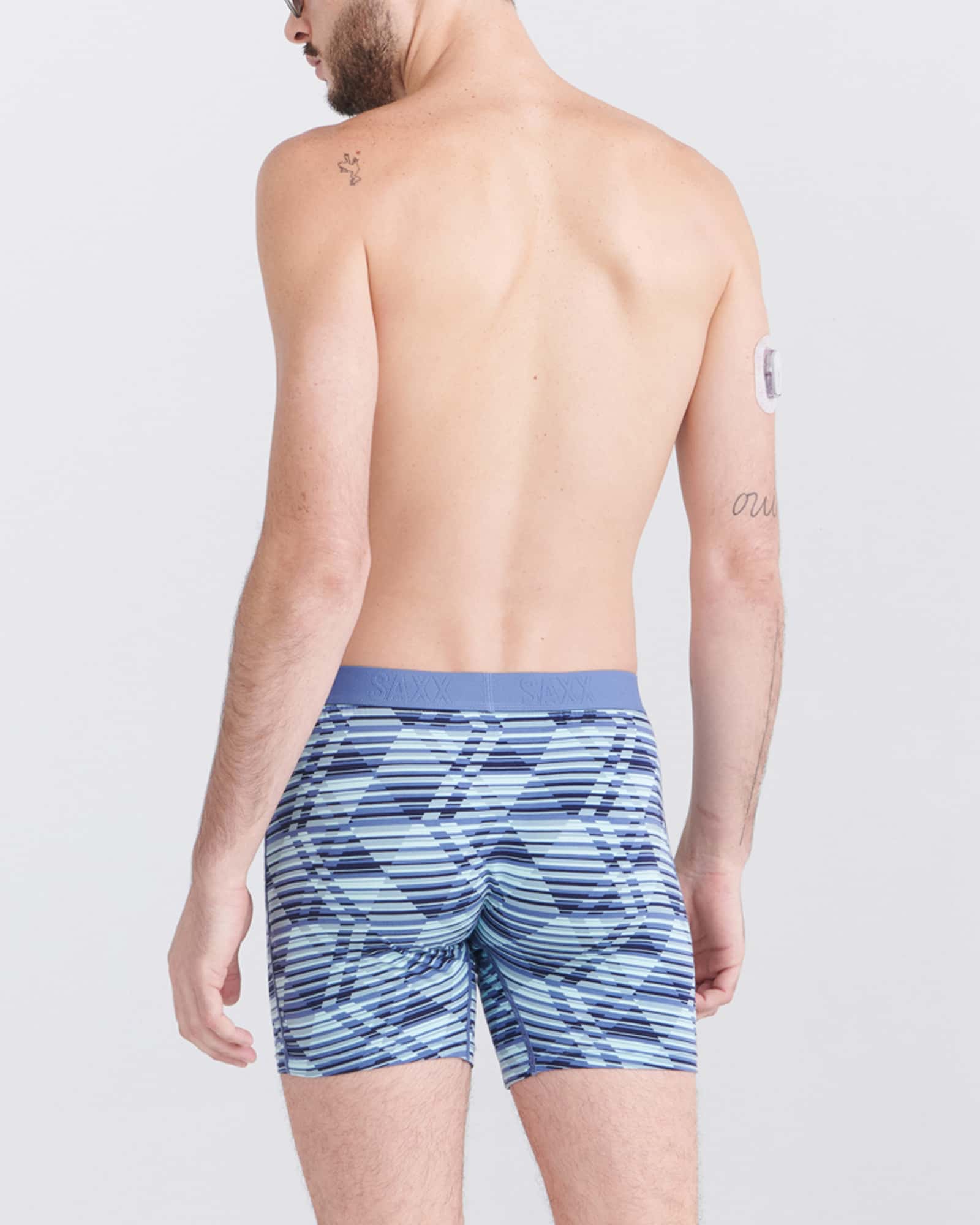 Back - Model wearing Ultra Super Soft Boxer Brief Fly 2Pk in Dazed Argyle/Navy