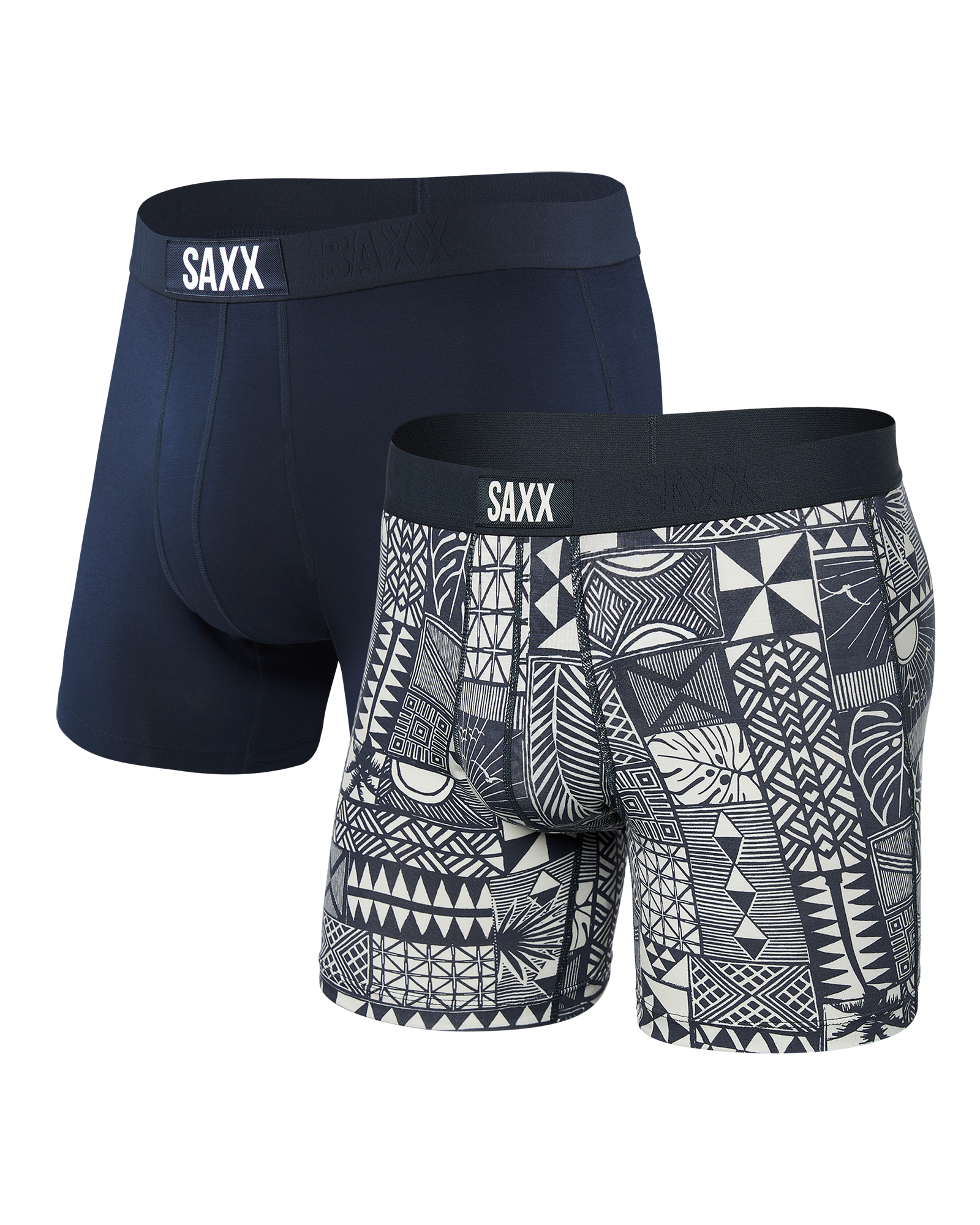 Front of Vibe 2-Pack Boxer Brief in Beachy Woodblocks/Navy