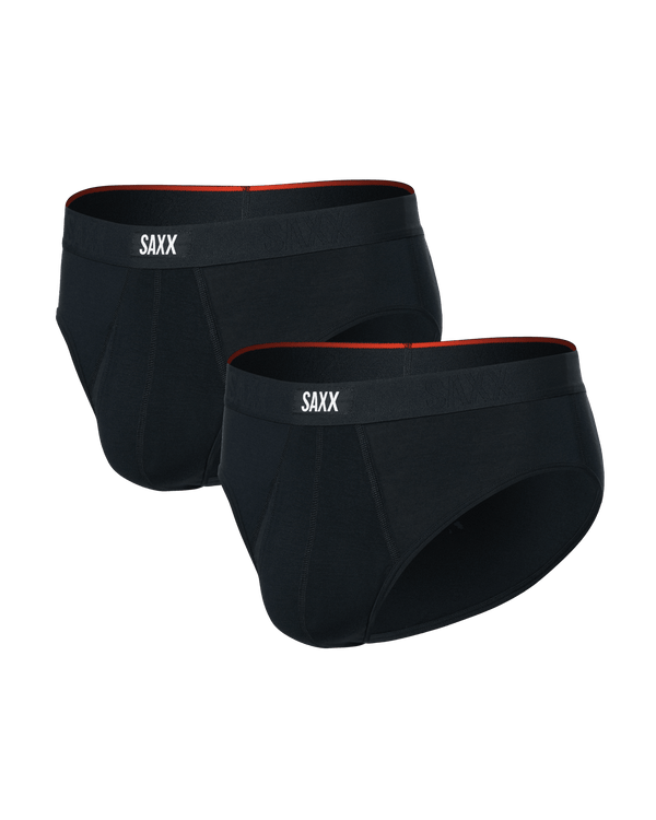 Front of  Vibe Xtra Soft Comfort Brief Fly 2 Pack in Black