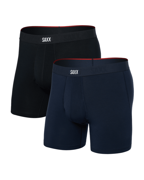 Front of  Vibe Xtra Soft Comfort Boxer Brief Fly 2 Pack in Black/Navy