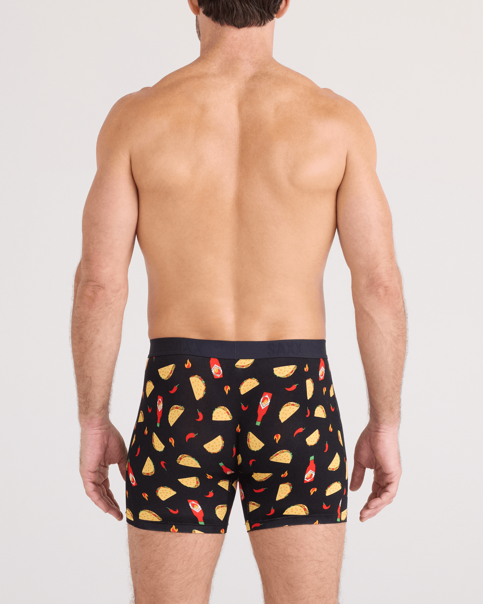 Back - Model wearing  Vibe Xtra Soft Comfort Boxer Brief Fly 2 Pack in Flamin Hot/Black
