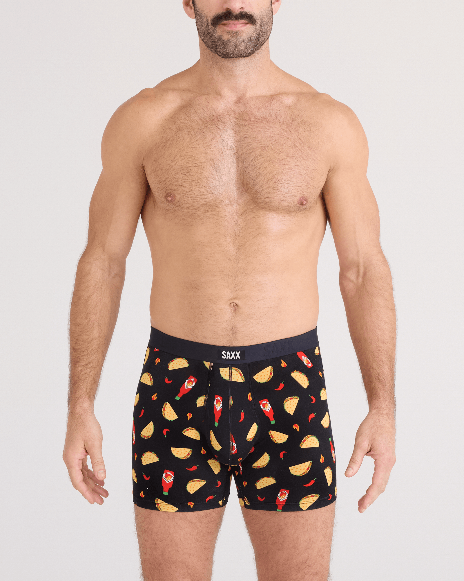 Front - Model wearing  Vibe Xtra Soft Comfort Boxer Brief Fly 2 Pack in Flamin Hot/Black