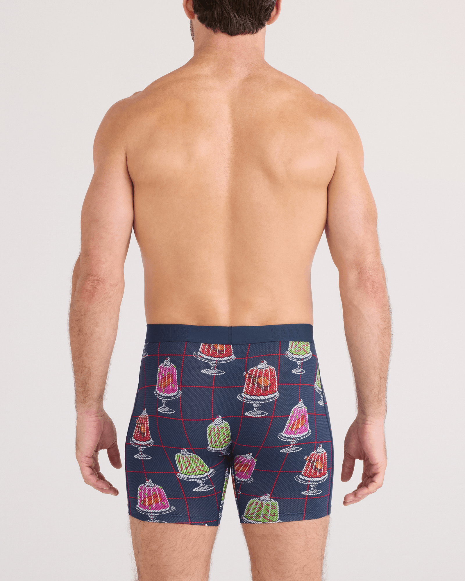 Back - Model wearing  Vibe Xtra Soft Comfort Boxer Brief Fly in Jiggle Bells