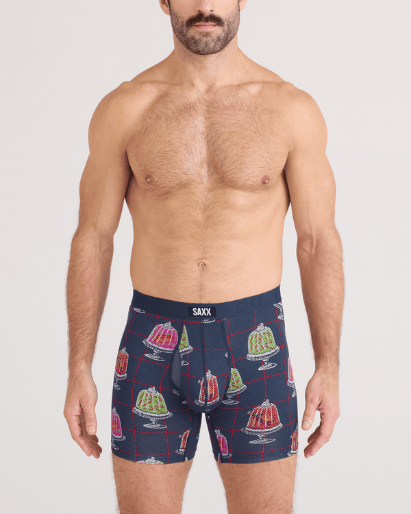 Front - Model wearing  Vibe Xtra Soft Comfort Boxer Brief Fly in Jiggle Bells