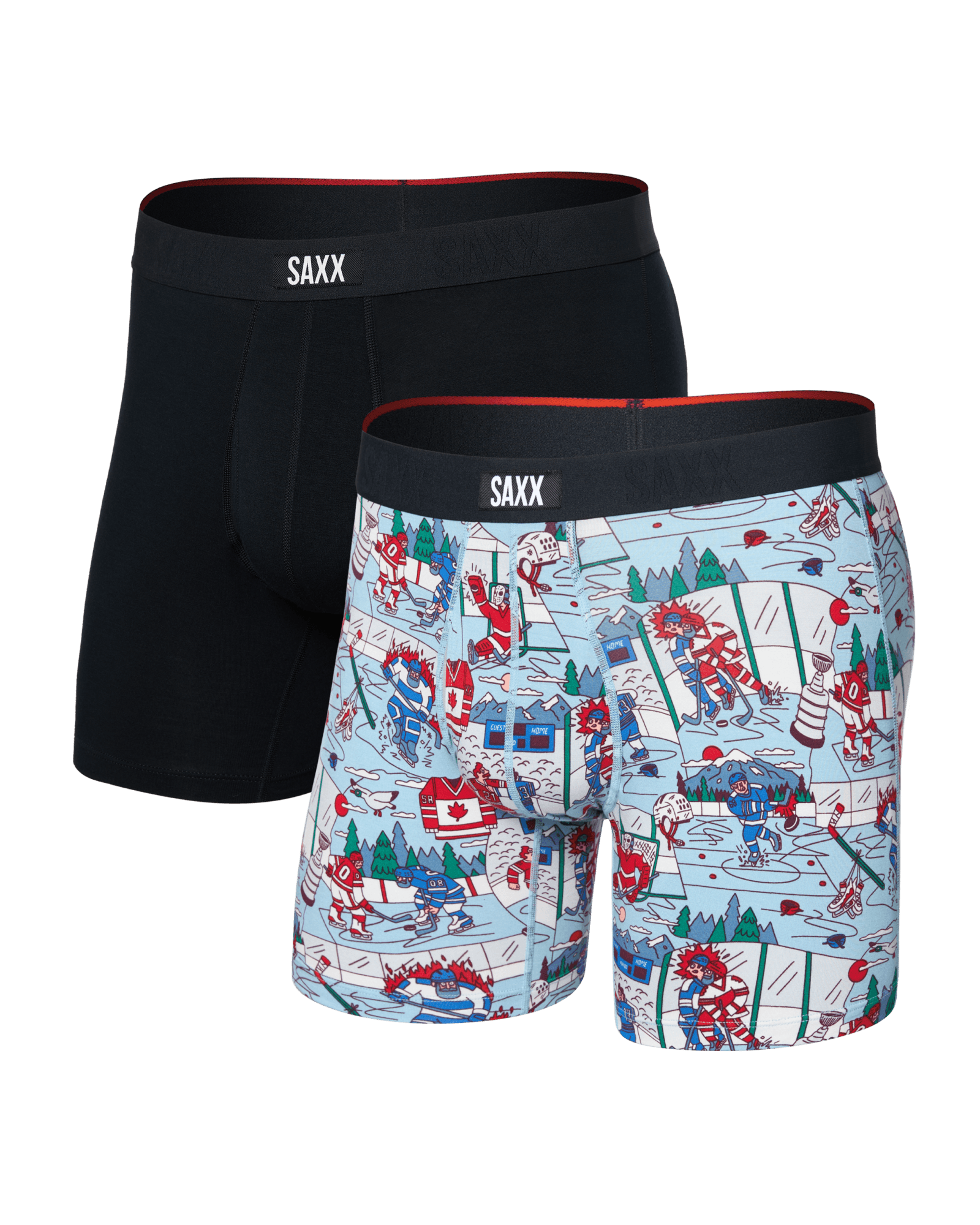 Front of  Vibe Xtra Soft Comfort Boxer Brief Fly 2 Pack in Mitts And Lumber/Black