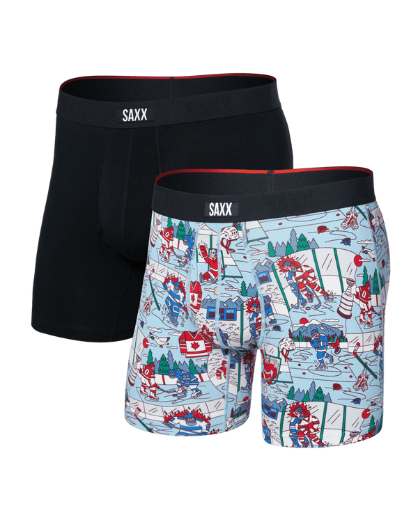Front of  Vibe Xtra Soft Comfort Boxer Brief Fly 2 Pack in Mitts And Lumber/Black