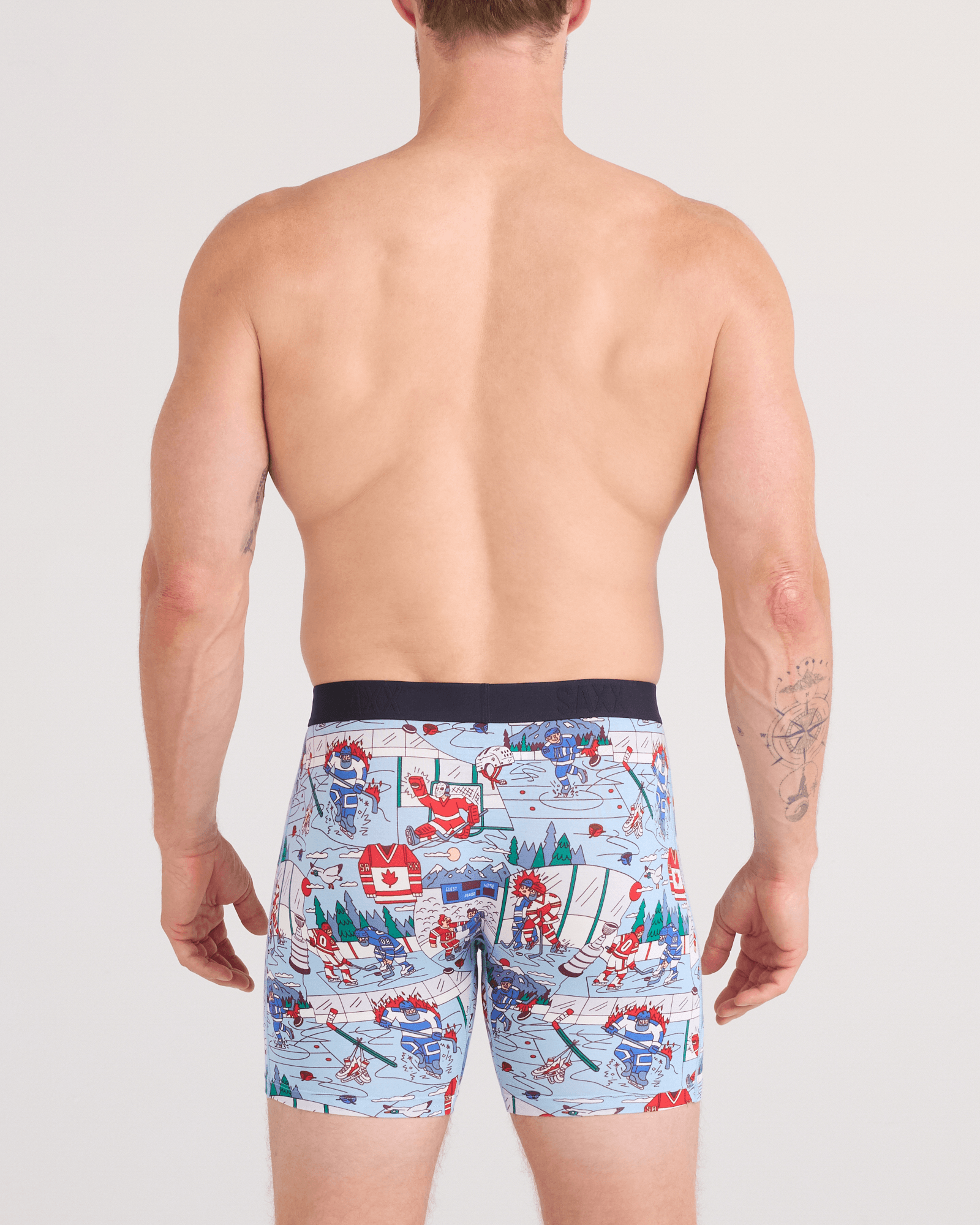 Back - Model wearing  Vibe Xtra Soft Comfort Boxer Brief Fly 2 Pack in Mitts And Lumber/Black
