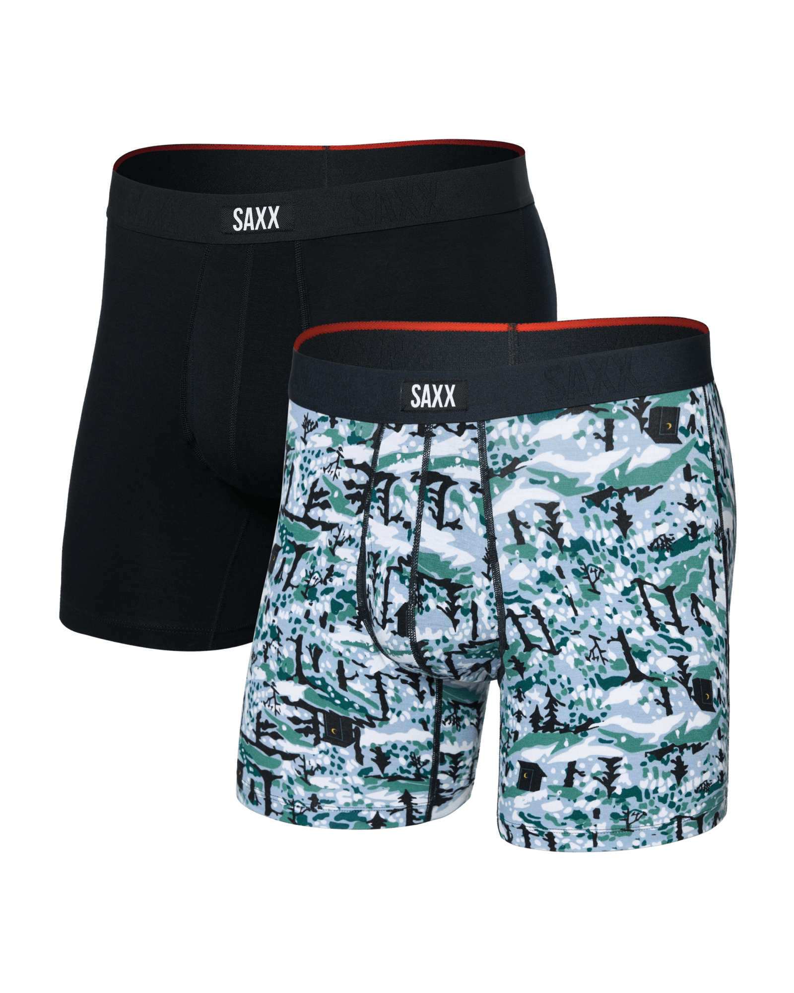 Front of  Vibe Xtra Soft Comfort Boxer Brief Fly 2 Pack in Snow Shadow/Black