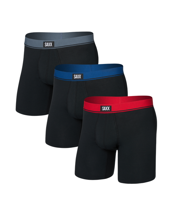 Front of Essential Cotton Boxer Brief (3 Pack) in Red/Navy/Turbulence Waistband