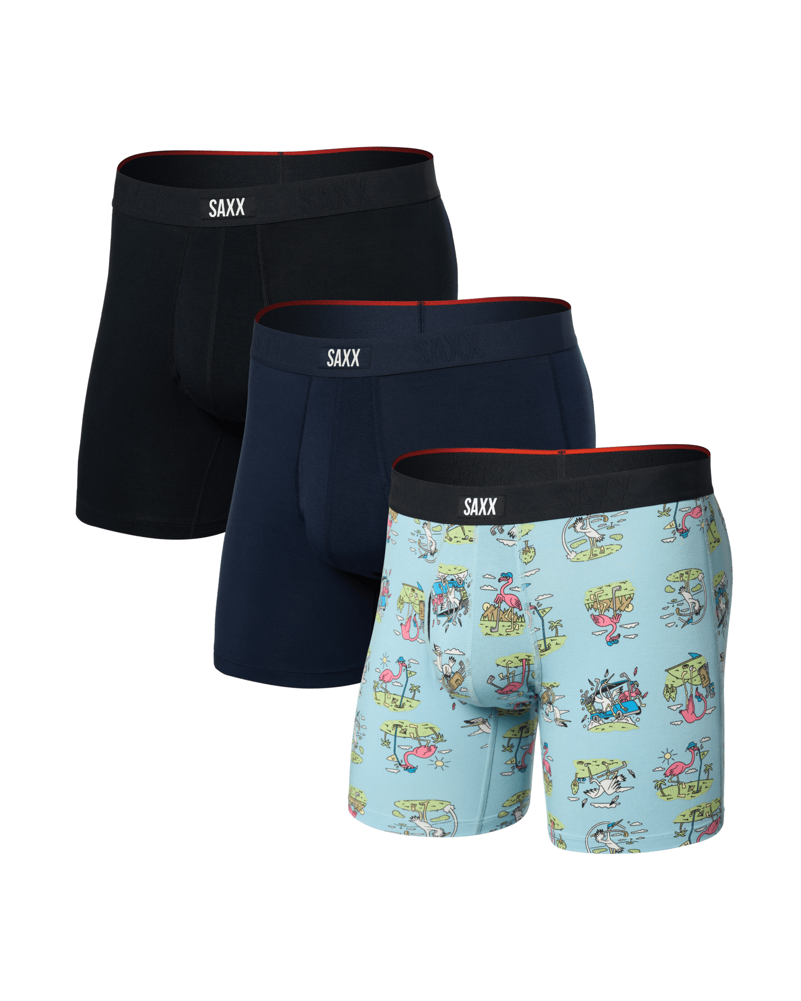 Front of Vibe Xtra Soft Comfort Boxer Brief Fly 3Pk in Birdie/Navy/Black