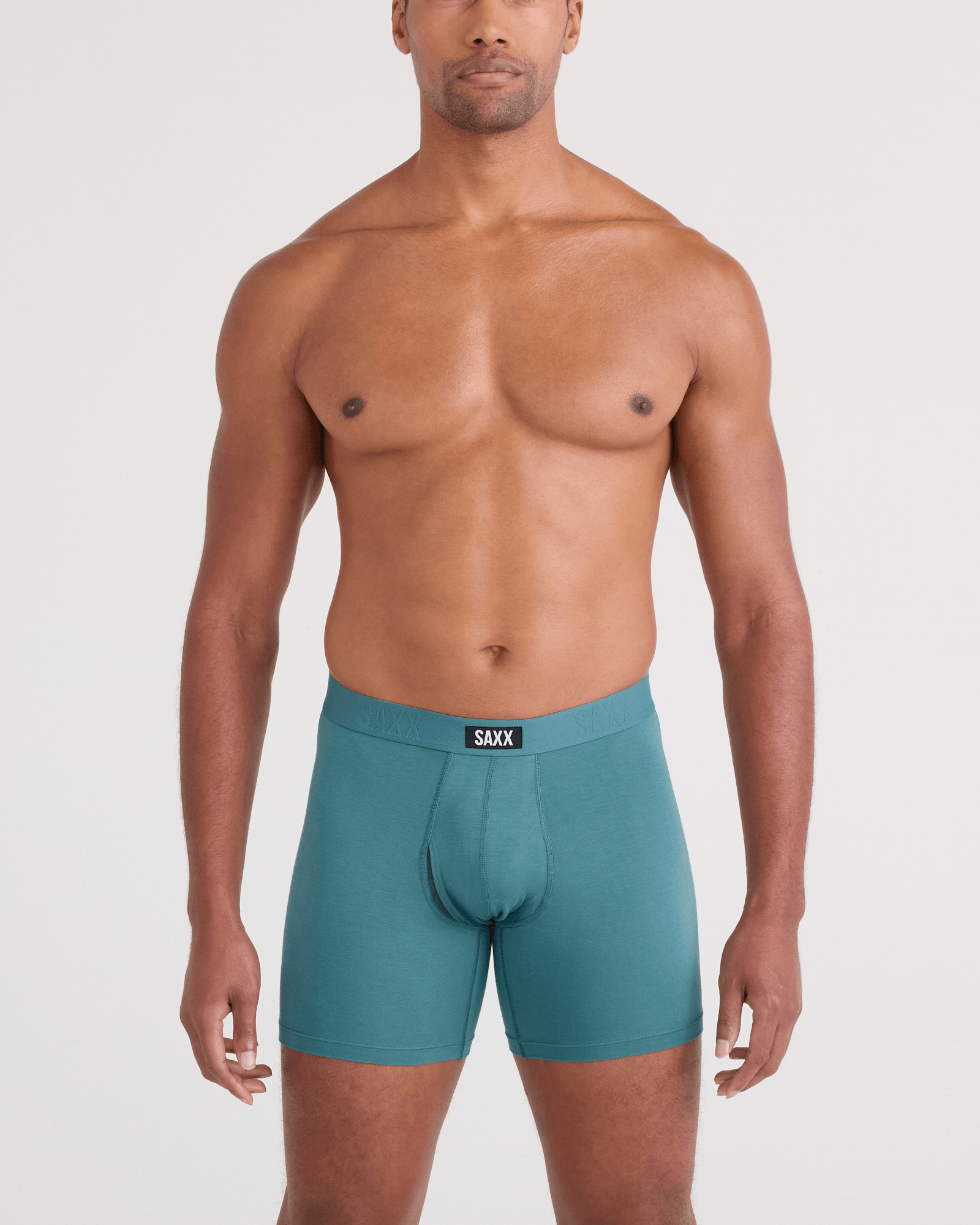 Front - Model wearing  Vibe Xtra Soft Comfort Boxer Brief Fly in Seascape