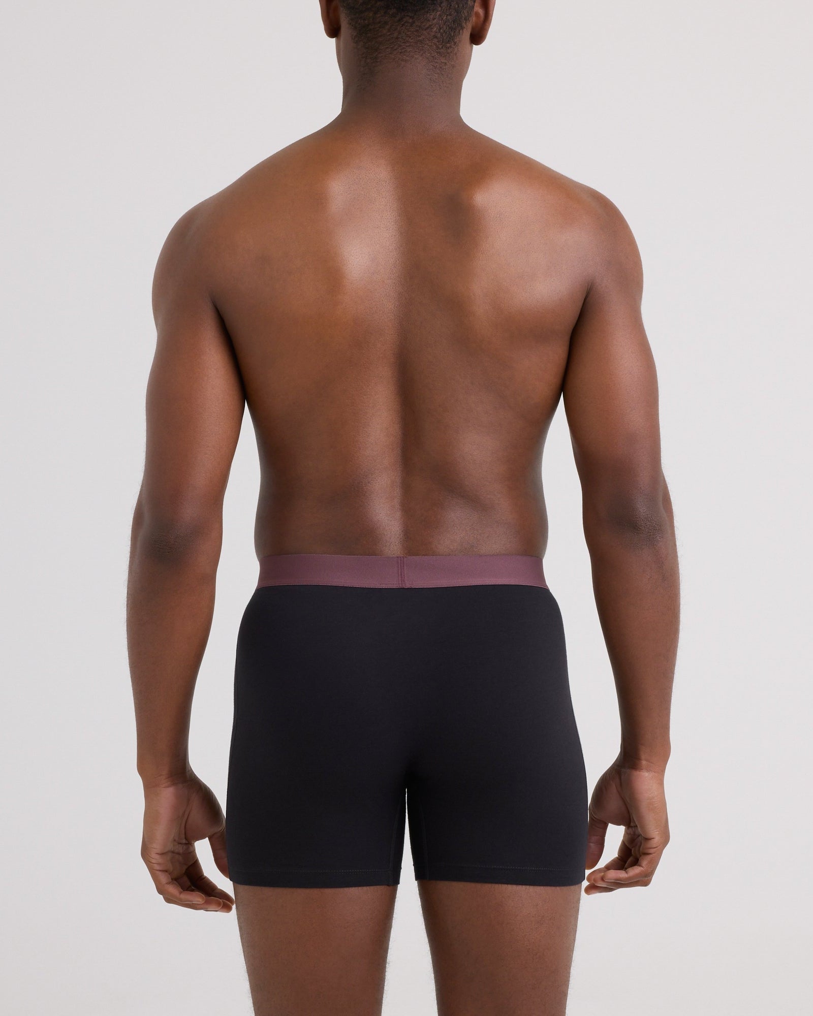 Back - Model wearing Non-Stop Stretch Cotton Boxer Brief 3 Pack in Black/Multi Waistband