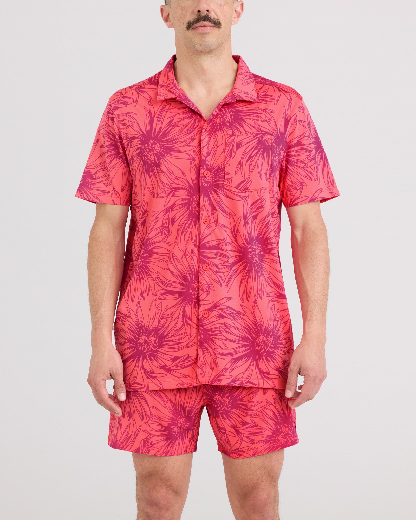 Front - Model wearing Droptemp Dry Resort Polo in Big Daisy-Gumball