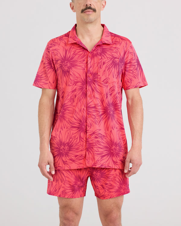 Front - Model wearing Droptemp Dry Resort Polo in Big Daisy-Gumball