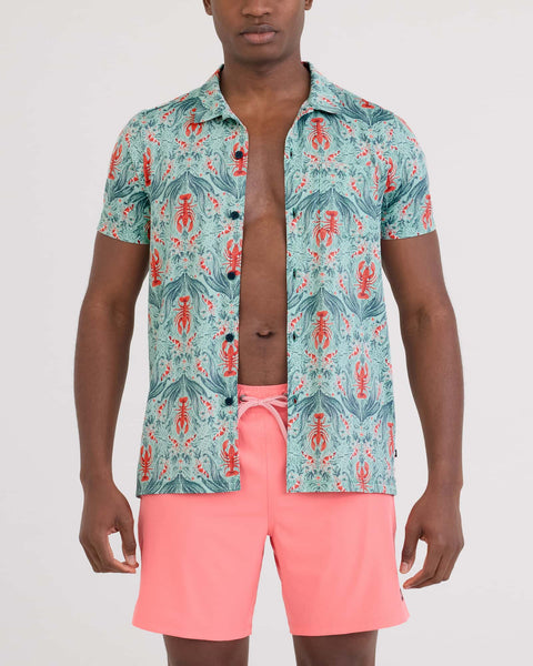 DropTemp® Dry UPF Performance Resort Polo - Lobster Flourish-Mint