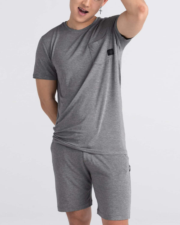 Front - Model wearing Snooze Short in Dark Grey Heather