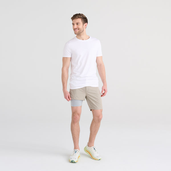Front - Model wearing Go To Town 2N1 Short 9" in Vintage Khaki showing liner