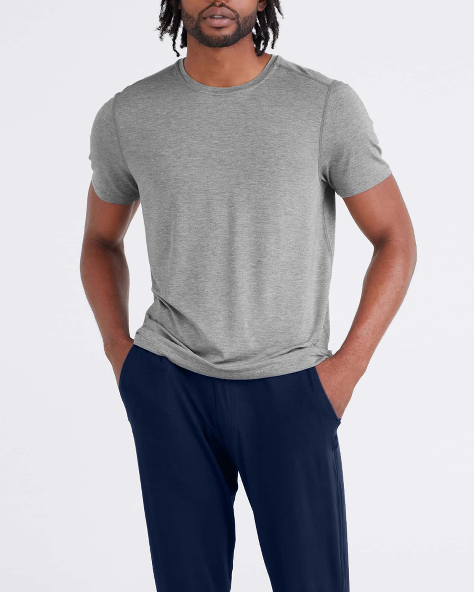 Front - Model wearing Snooze Short Sleeve Tee in Dark Grey Heather