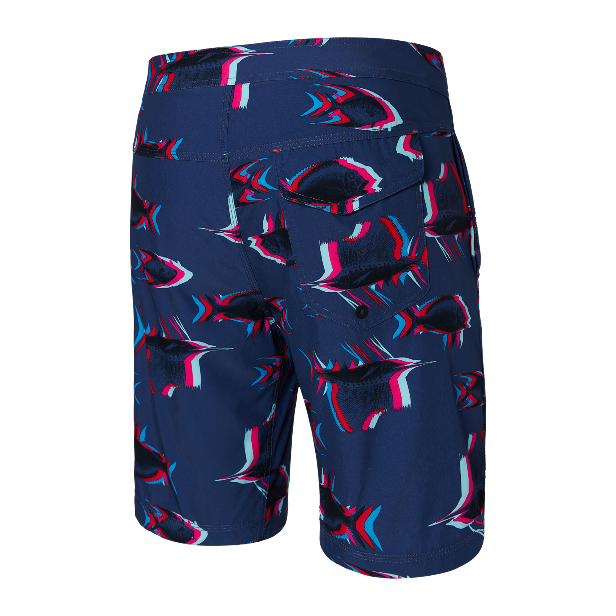 Back of Betawave 2N1 Swim Board Short Long in Scaled Up- Deep Cobalt