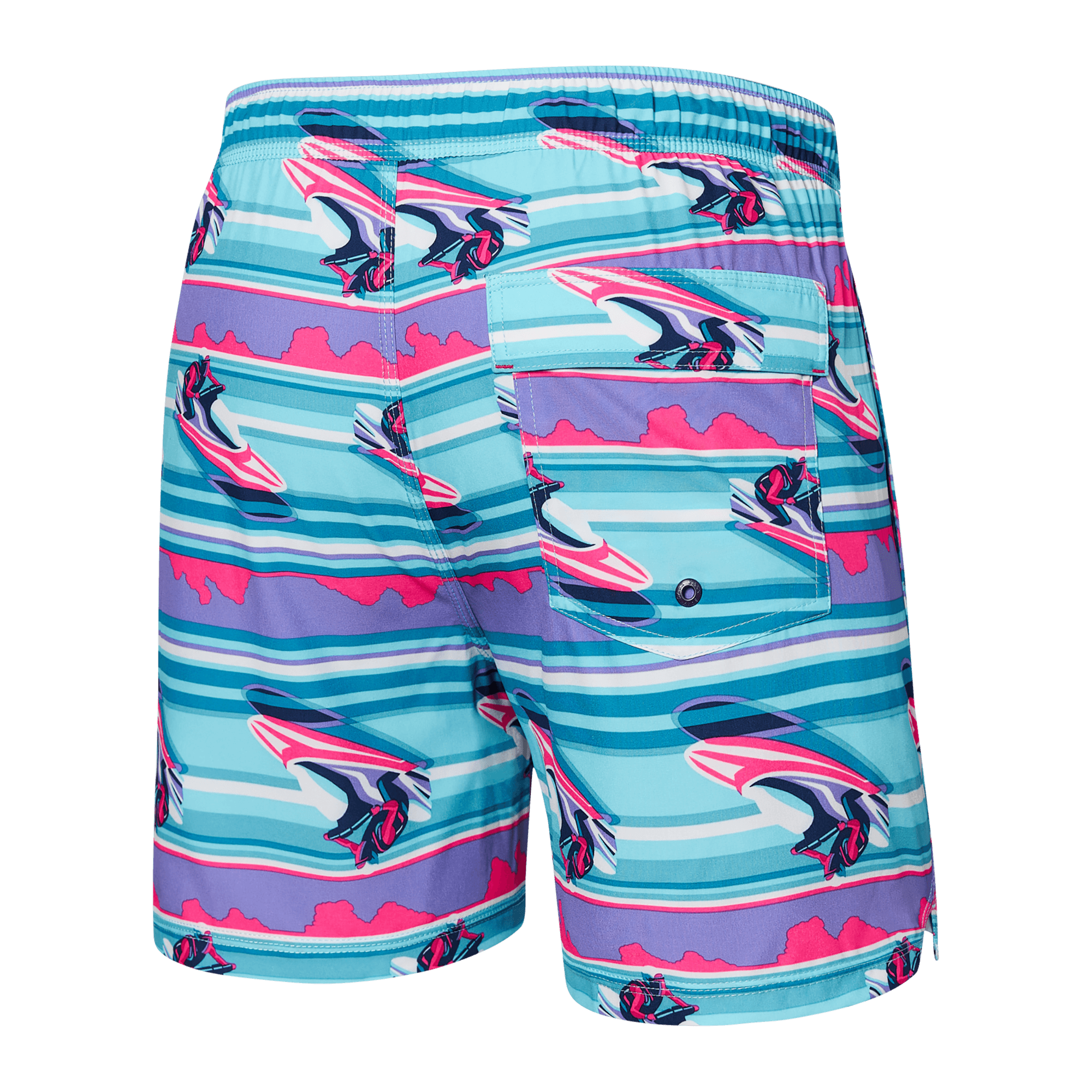 Back of Oh Buoy 2N1 Swim Trunk 5" in Jetski Stripe- Pool