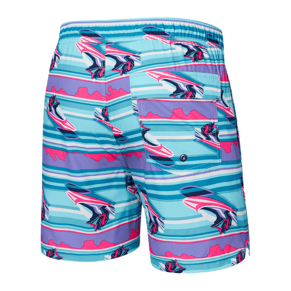 Back of Oh Buoy 2N1 Swim Trunk 5" in Jetski Stripe- Pool