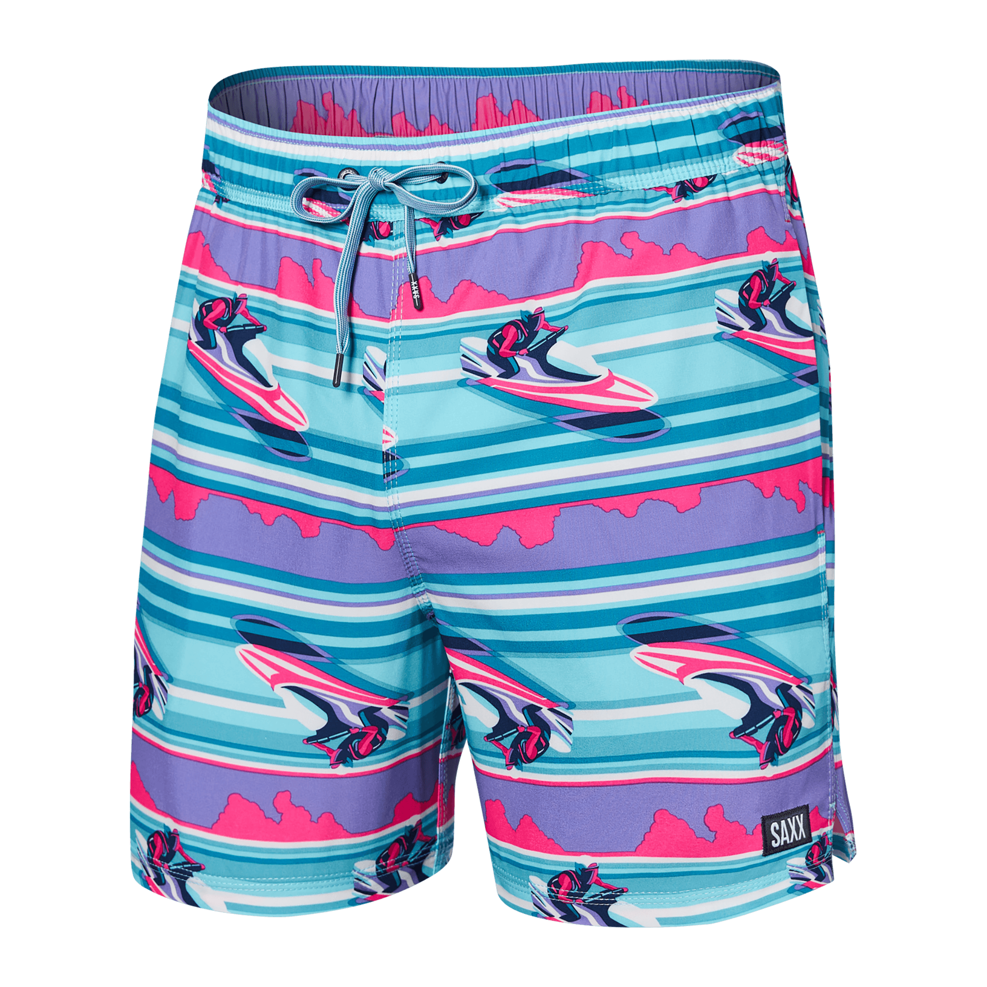 Front of Oh Buoy 2N1 Swim Trunk 5" in Jetski Stripe- Pool