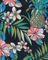 Tropical floral and pineapple pattern on a black background
