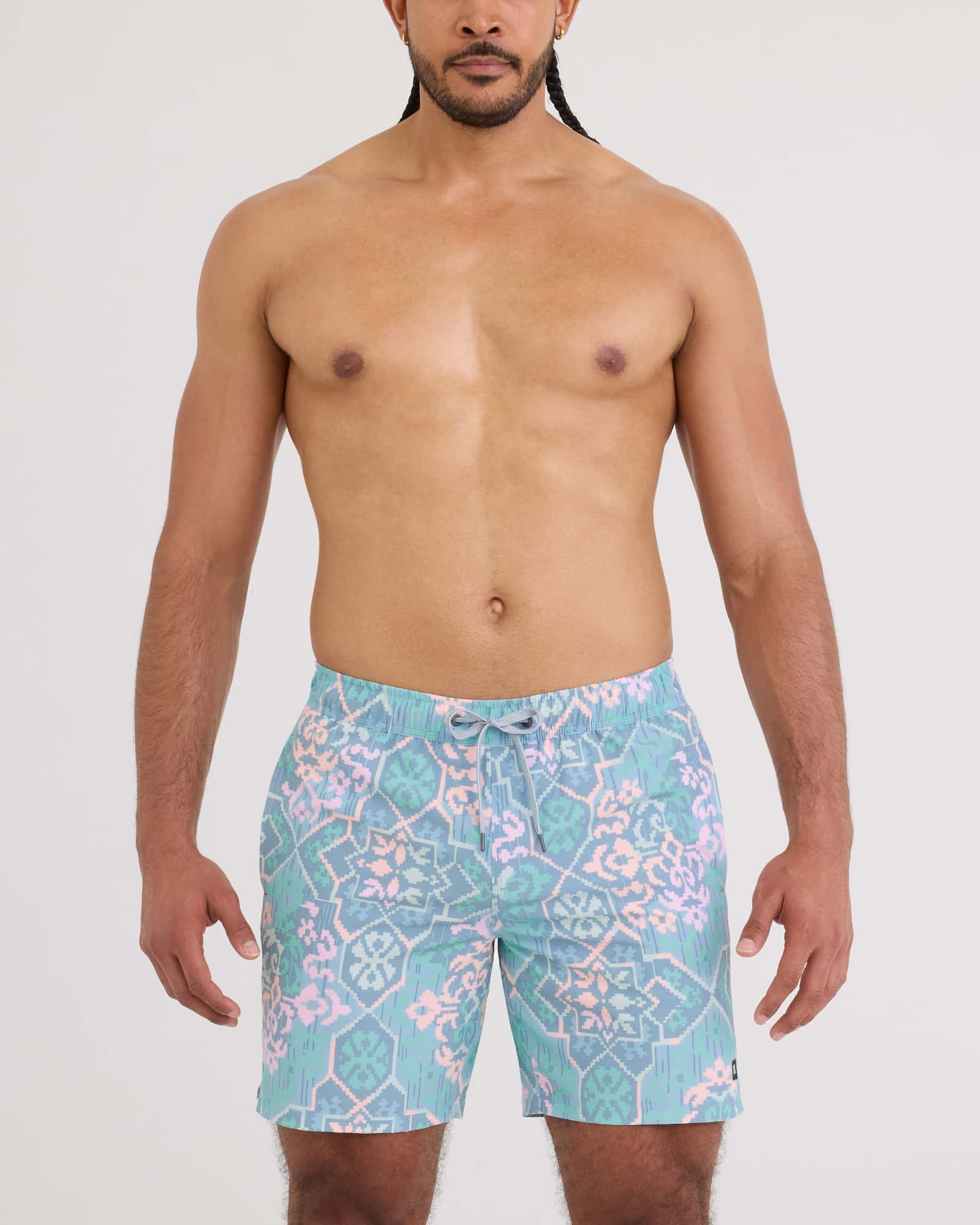 Front - Model wearing Oh Buoy 2N1 Volley 7" in Arabesque-Multi