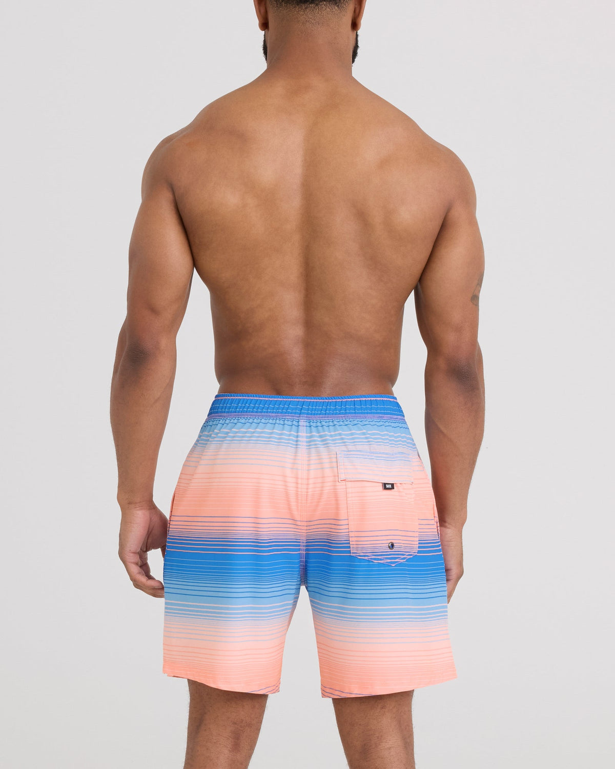 Back - Model wearing Oh Buoy 2N1 Volley 7" in Hazy Stripe-Desert Flower