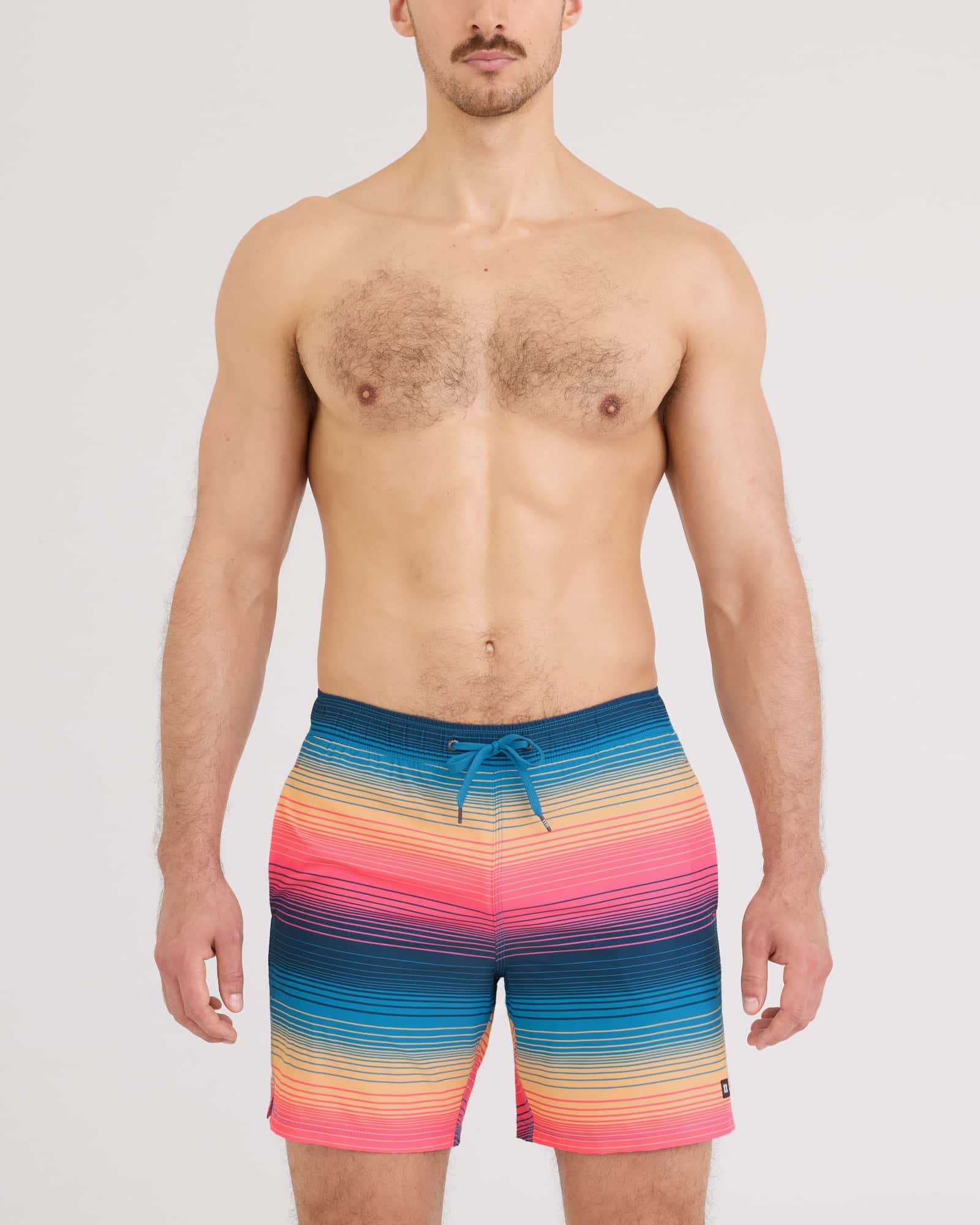 Front - Model wearing Oh Buoy 2N1 Volley 7" in Hazy Stripe-Sunset