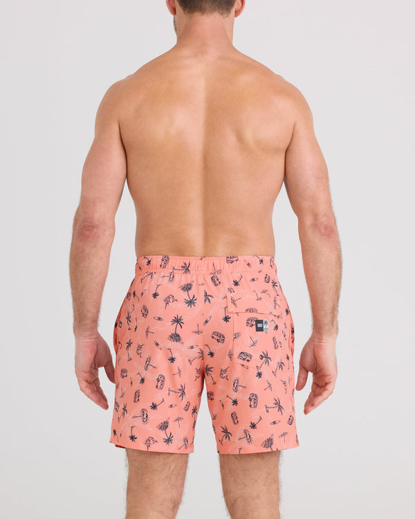 Back - Model wearing Oh Buoy 2N1 Volley 7" in Summer Vacation-Desert Flower