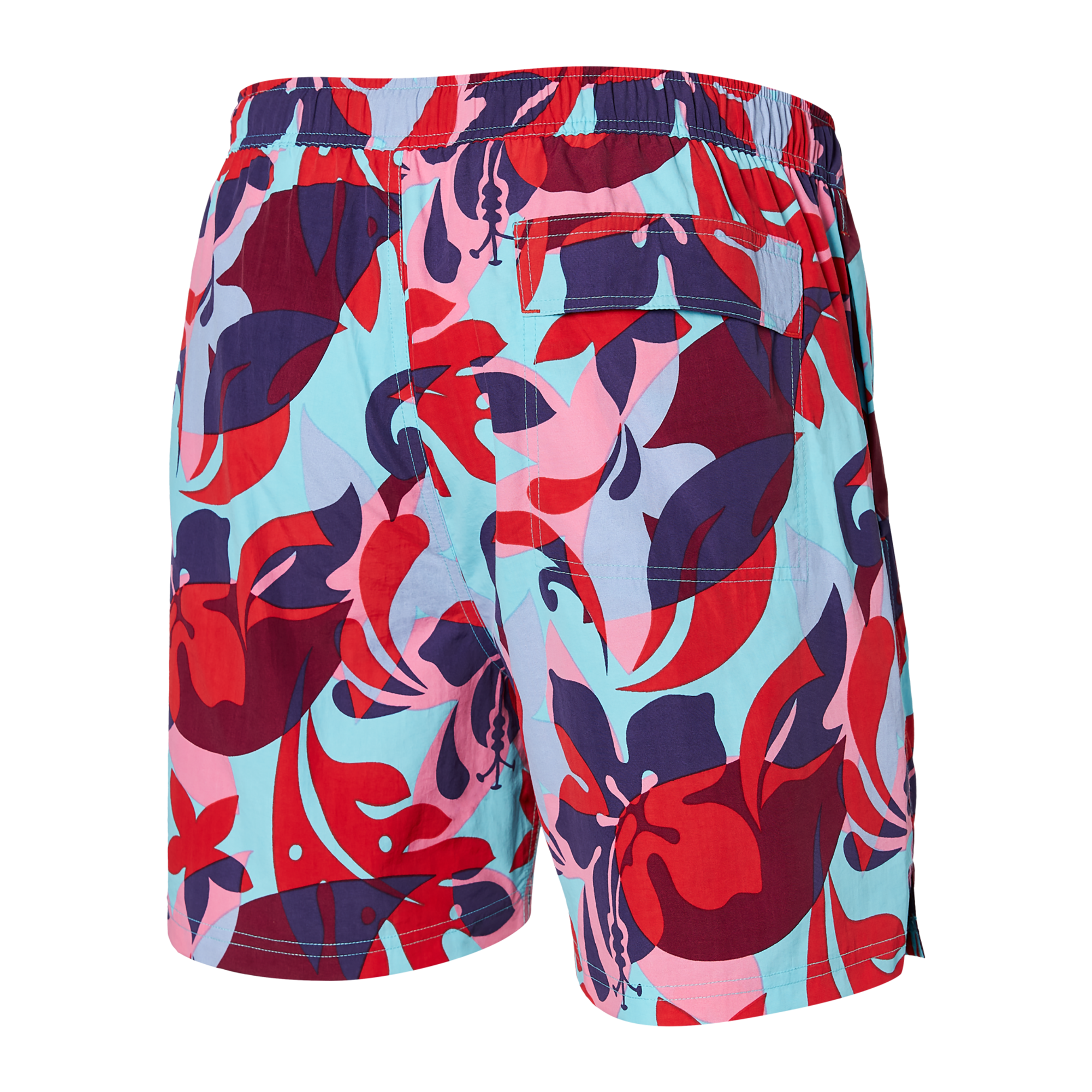 Back of Go Coastal 2N1 Swim Classic Volley 5" in Tropical Lens- Red Multi