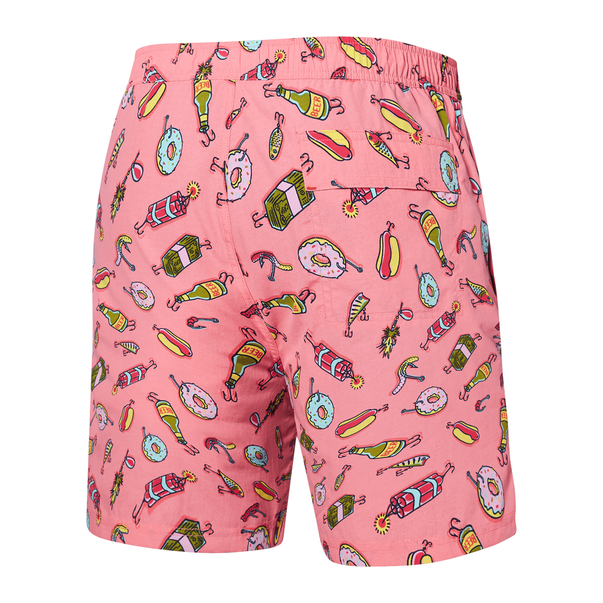 Back of Go Coastal 2N1 Swim Volley 7" Inseam in I'Ll Try Anything- Flmngo