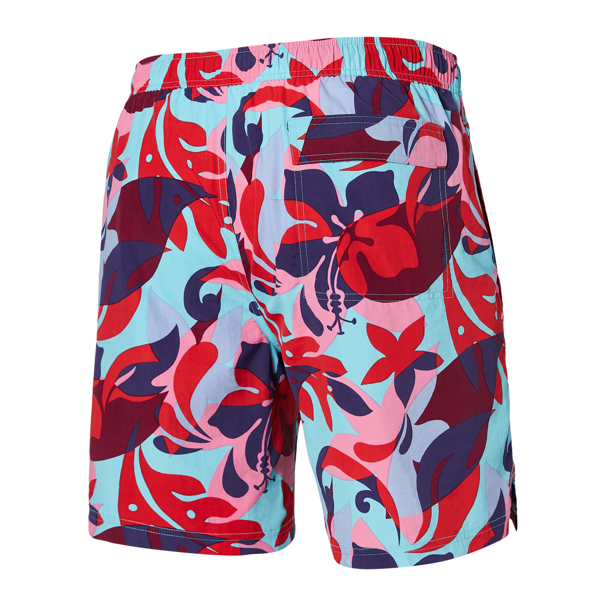 Back of Go Coastal 2N1 Swim Classic Volley 7" in Tropical Lens- Red Multi