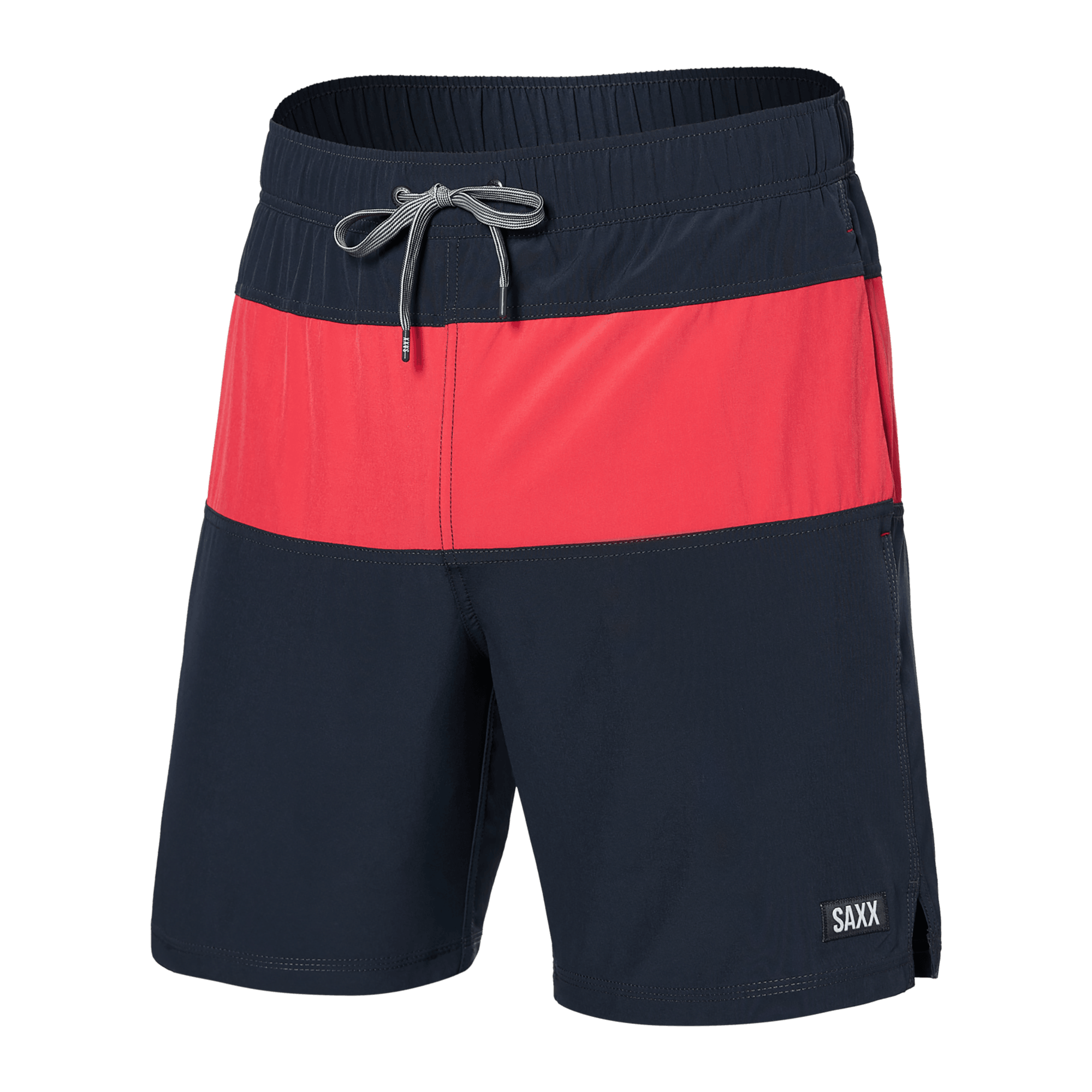 Front of Oh Buoy 2N1 Swim Trunk 7" in India Ink/Hibiscus