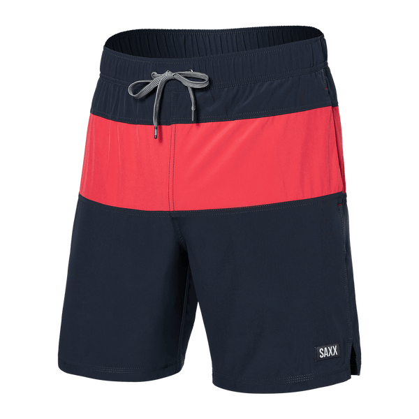 Front of Oh Buoy 2N1 Swim Trunk 7" in India Ink/Hibiscus