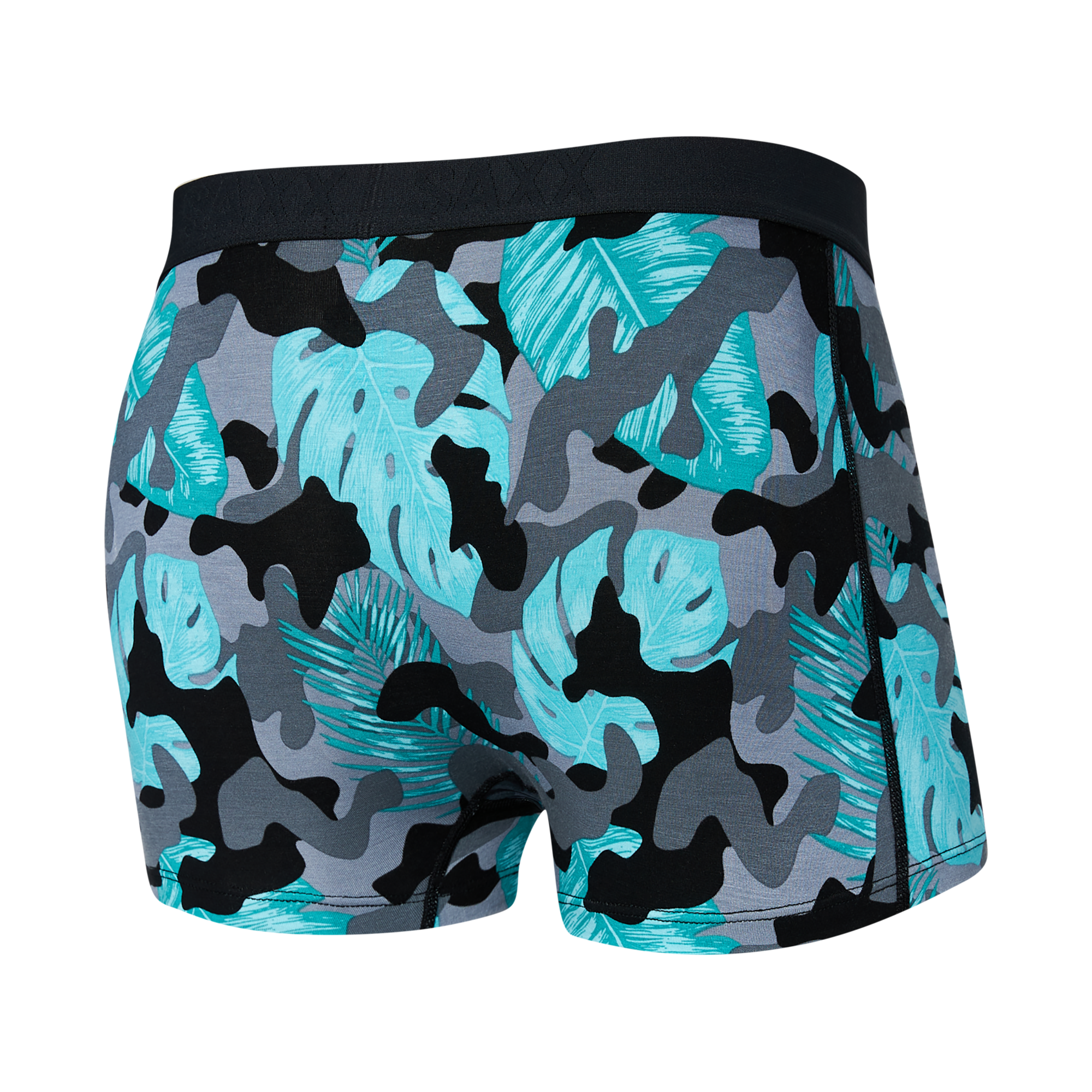 Back of Vibe Super Soft Trunk in Island Camo- Black