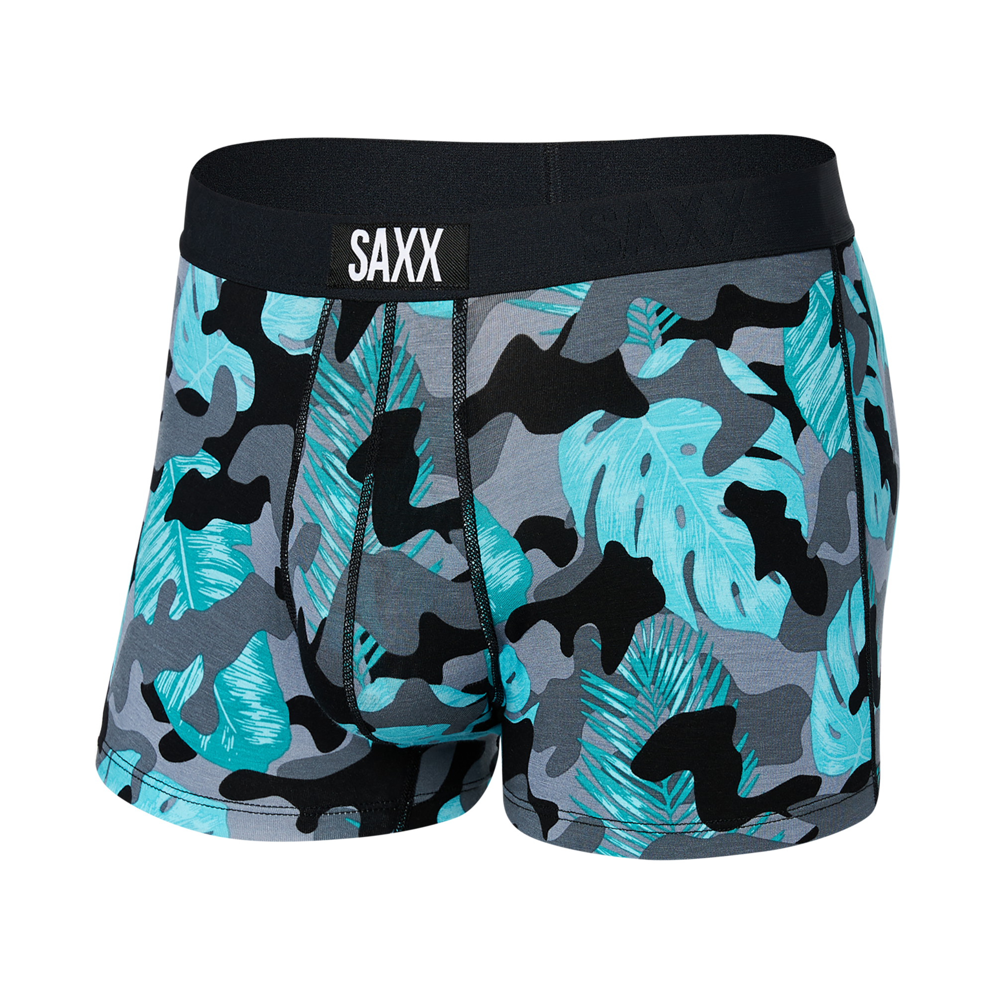Front of Vibe Super Soft Trunk in Island Camo- Black