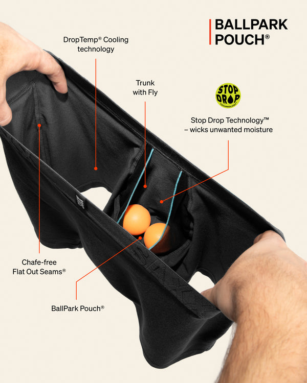 SAXX Underwear DropTemp Cooling Cotton Trunk Fly BallPark Pouch technology graphic
