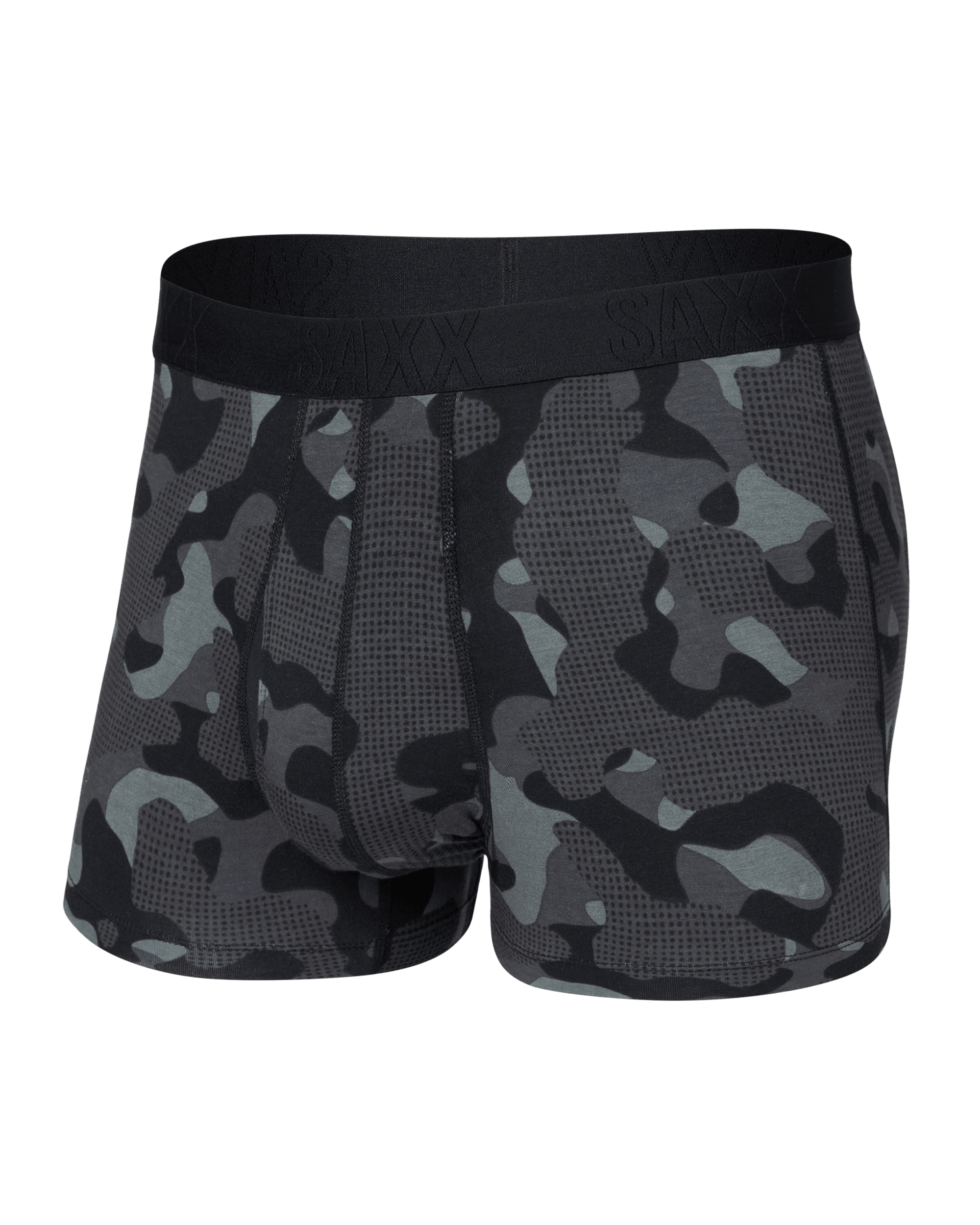 Front of  DropTemp Cooling Cotton Trunk Fly in Pebble Camo-Graphite