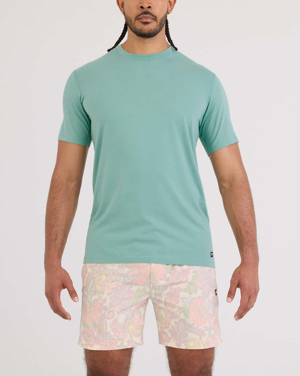 Front - Model wearing Droptemp Cooling Cotton Tee in Aquifer