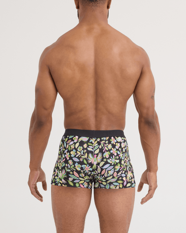 Back - Model wearing Vibe Xtra Soft Comfort Trunk Fly in Amate Garden- Black