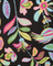 Colorful floral and leaf pattern on a black background