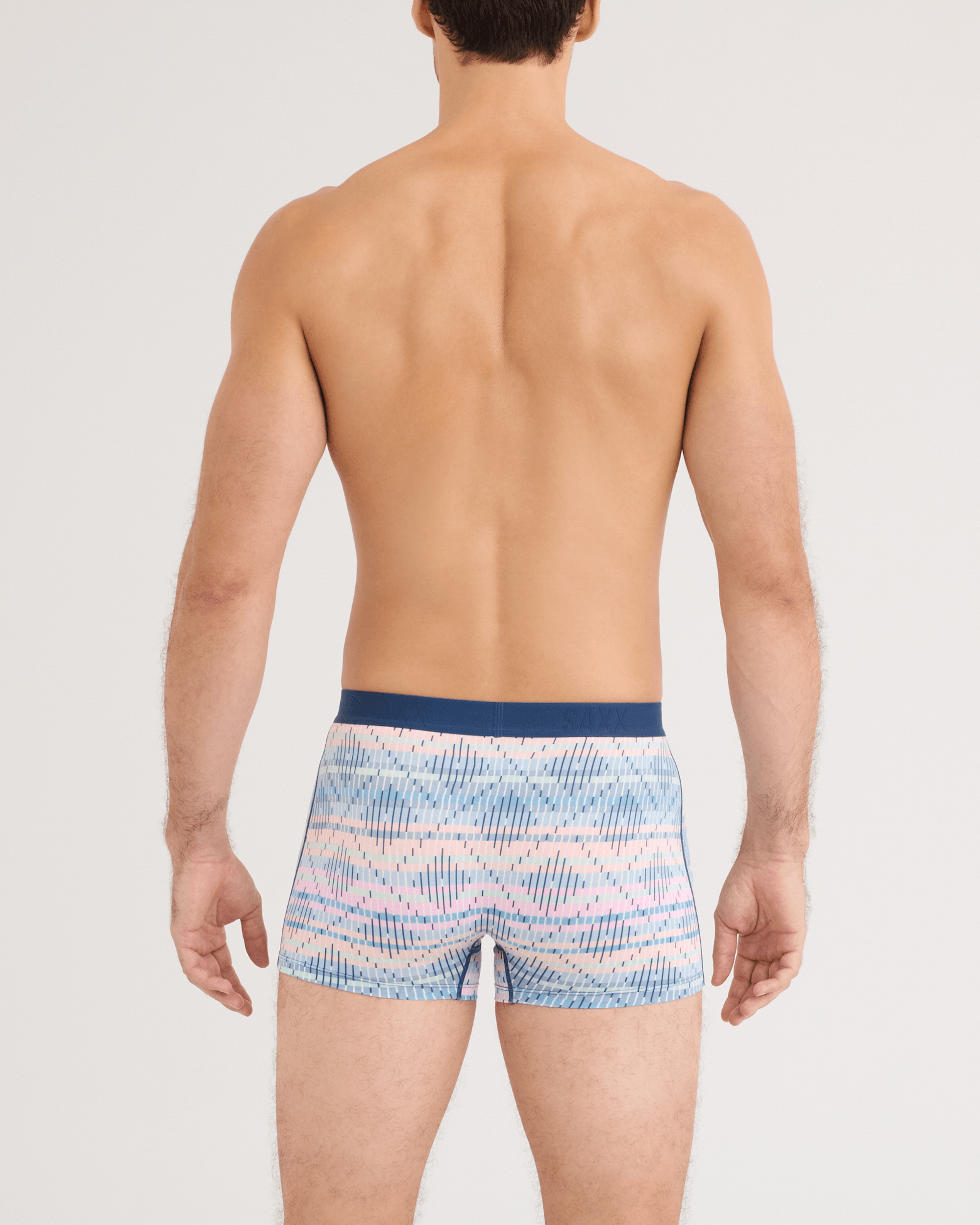 Back - Model wearing Vibe Xtra Soft Comfort Trunk Fly in Summer Weave-Multi