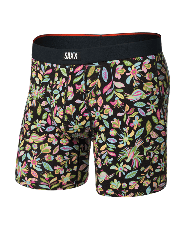 Front of Vibe Xtra Soft Comfort Boxer Brief Fly in Amate Garden-Black