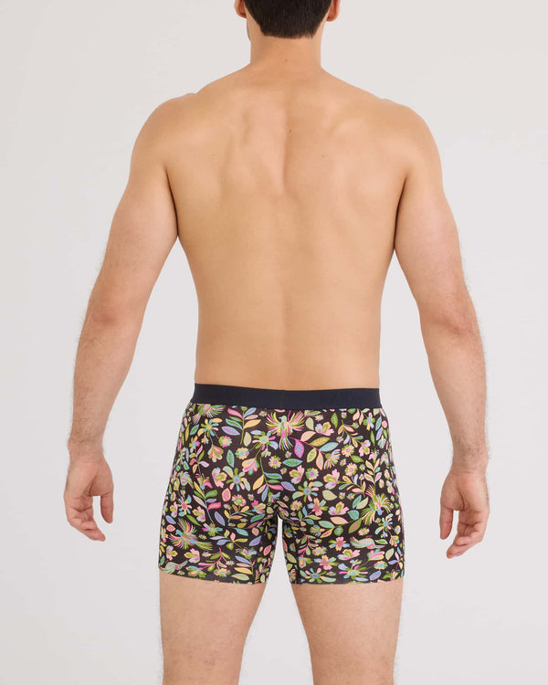 Back - Model wearing Vibe Xtra Soft Comfort Boxer Brief Fly in Amate Garden-Black